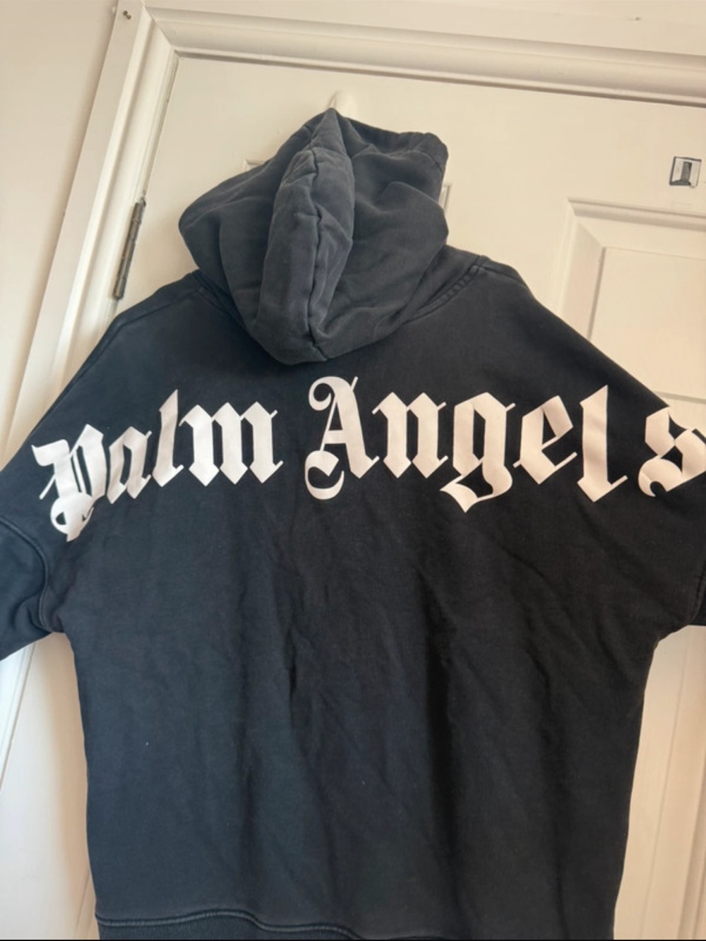Palm Angels Black Hoodie with White Gothic Logo